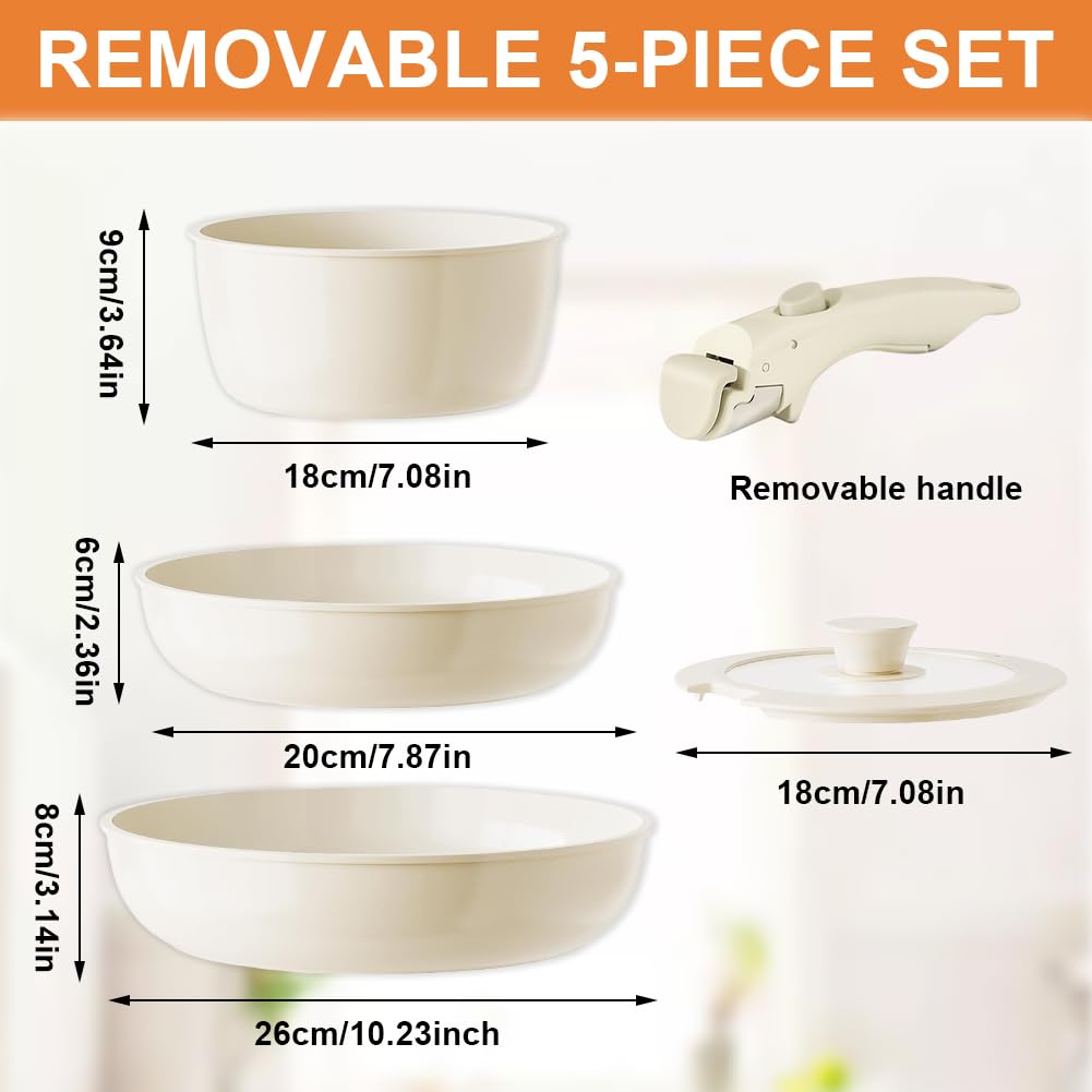 Topfset Induktion 16/18/20cm, Mit Abnehmbarem Griff & 3-in-1 Deckel, Antihaft Kochtopf Set für alle Herdarten, Platzsparendes Kochtopf Induktion, Ofenfest, Spülmaschinengeeignet