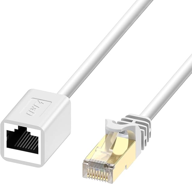 J&D Ethernet Extension Cable (1-Pack), RJ45 Cords Shielded Male to Female Cat 6 Ethernet Extender Cable Adapter Support Cat6 / Cat5e / Cat5 Standards, 9 Feet/2.7 Meter, White