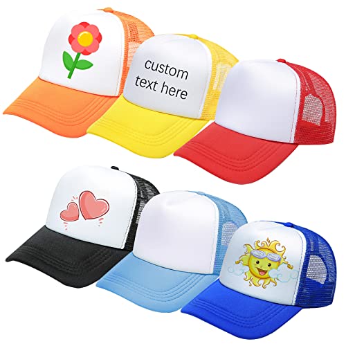 6 Pack Kids Mesh Trucker Hat DIY Sublimation Blank Baseball Hat Cap Adjustable Sports Outdoor Snapback Sun Hat Trucker Cap (6Pack-Multicolor)