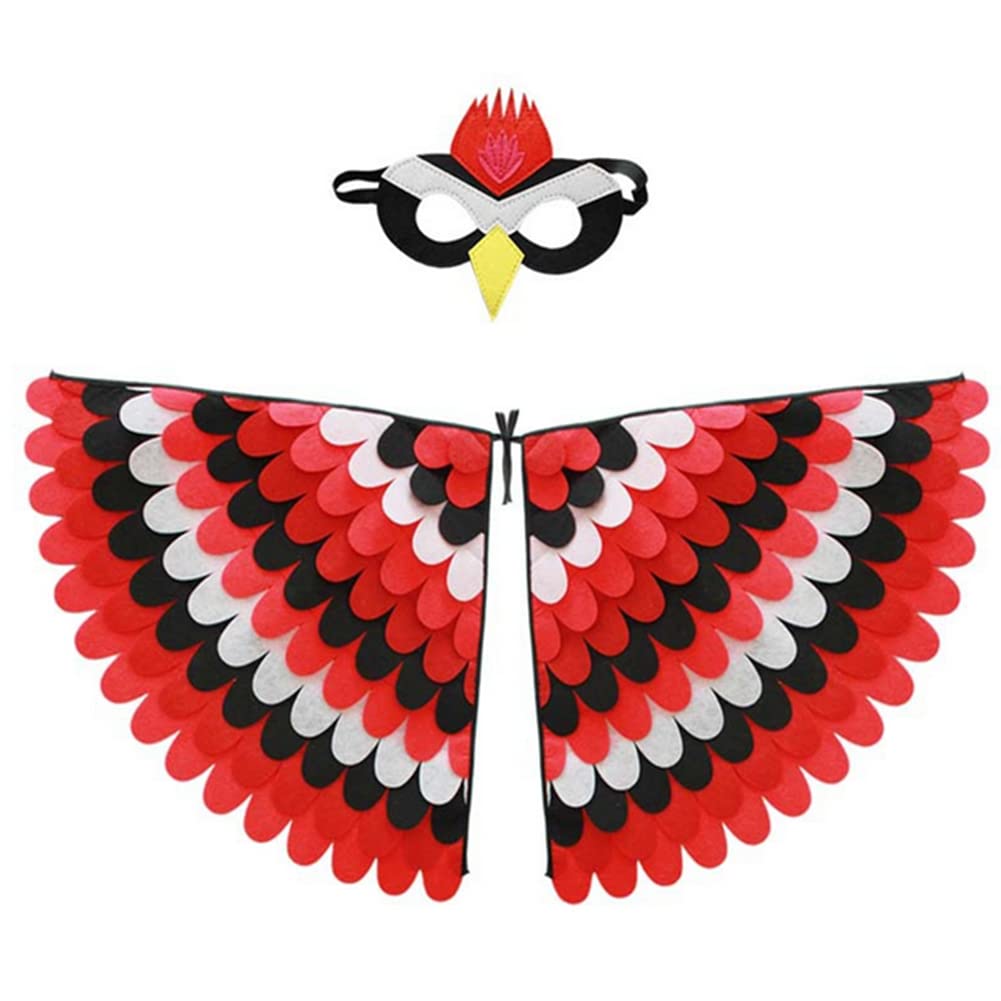 Proumhang Kids Bird Wings Costume For Age 3~8 Years,Bird Owl And Peacock Masque Owl Dress Up,Boys Girls Felt Eye Masque And Wings Set,Halloween Colorful Fancy Dress