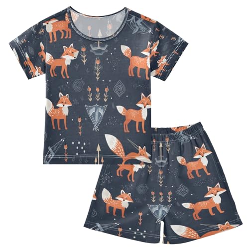 senya Fox with Flower Summer Pajamas Set Short Cotton Sleepwear 2 Piece