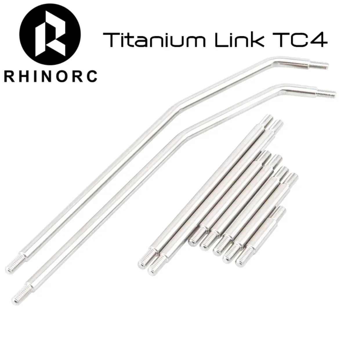Close-up of the Titanium Link TC4 components, showing various lengths of titanium rods with threaded ends.