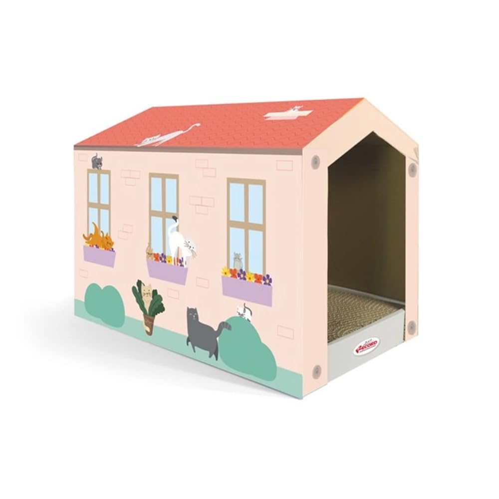 Record - Cat Scratching Post - Cardboard Frame - Cute Small House - Size: 48.5 x 25 x 34h cm - Contains Catnip - Cat Bed