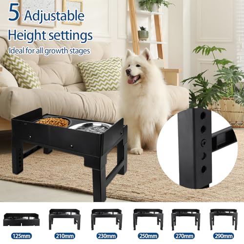 Dokeno Hundenapf Erhöht, Grosse Hunde Erhöhter Hundenapf, 5 Höhenverstellbar Futternapf, mit Langsam Futternapf, Auslaufsicher Napfständer, für Große Mittelgroße Kleine Hunde