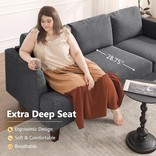 Busaurus 3 Seater Sofa Couch with Deep Seats, 89\" Mid Century Modern Upholstered Sofa with Armrests, Comfy Couches for Living Room, Bedroom, Apartment and Office (Dark Grey) - Thumbnail 3