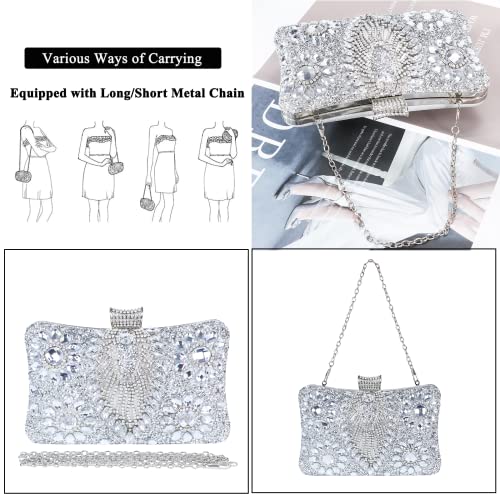 Image of Women Sparkly Rhinestone Clutch with Chains, Glitter Evening Handbag Purse Shoulder Bag for Wedding Party Prom