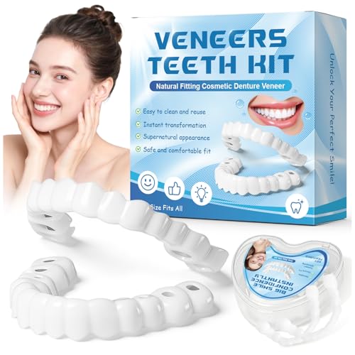 Snap on Veneers for Women and Men - Temporary False Teeth Dentures, Natural Appearance & Comfortable Fit, DIY Moldable Upper and Lower Teeth Cover-1P