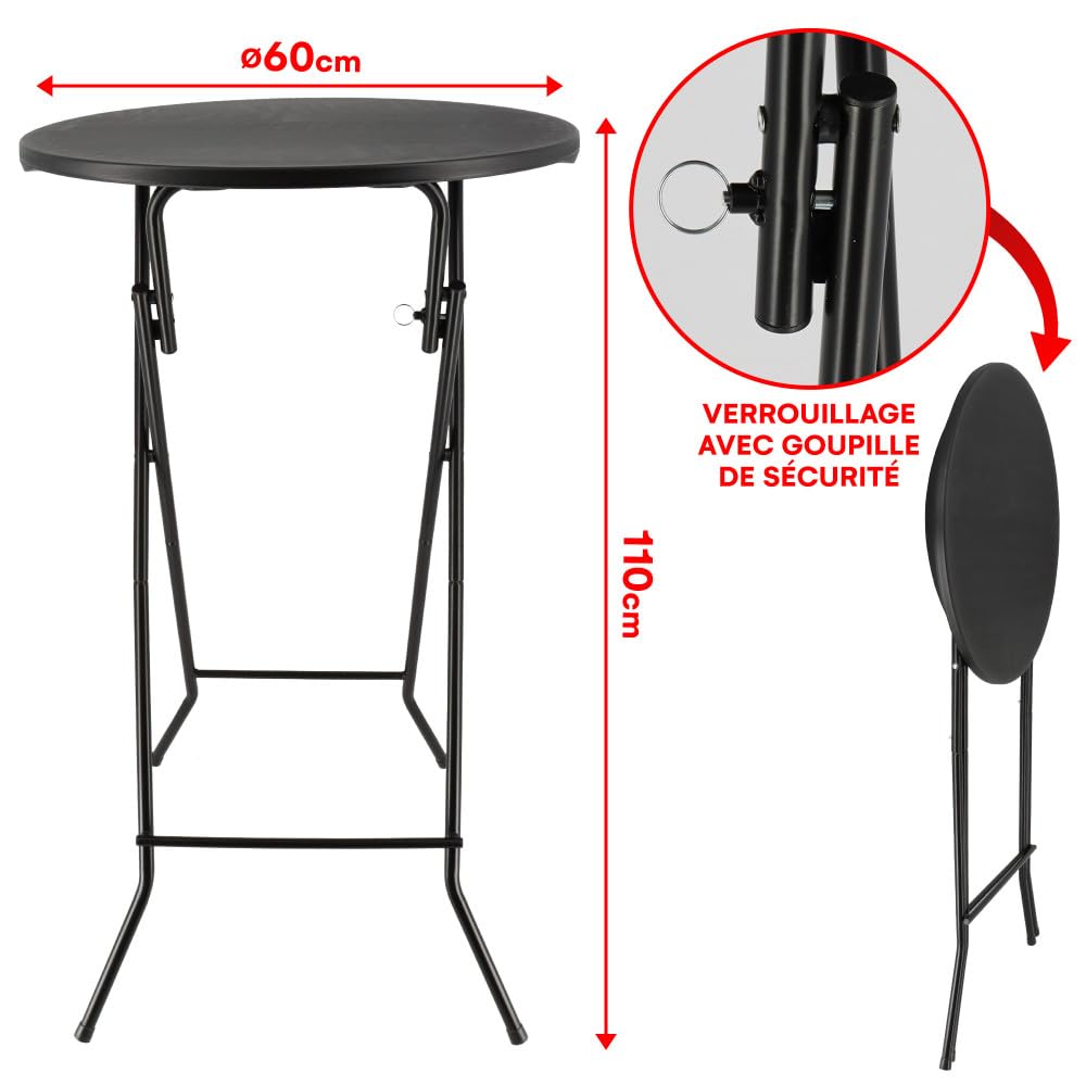 Oxeo Table Mange Debout Pliable diamètre 60cm Hauteur 110cm - Table Haute Pliante de Bar - Plateau résine Structure Acier laquée - 76 - Blanc