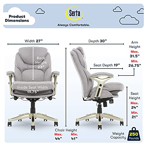 Serta Works Executive Office Chair With Back In Motion Technology, Seamless Light Gray Fabric #TOP3