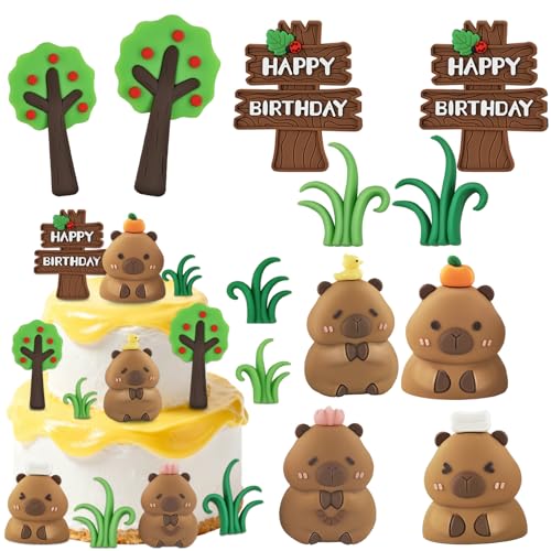 12 decoración tortas capibara,Capybara Figuras,Capybara Decoración para tartas de cumpleaños,Animales Toppers,Fiesta de Cumpleaños Topper (Marrón)