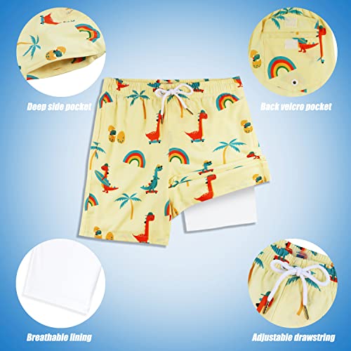 Image of Boys Swim Trunks with Boxer Brief Liner Compression Anti Chafe Swimming Shorts Stretchy UPF Quick Dry Swimsuit
