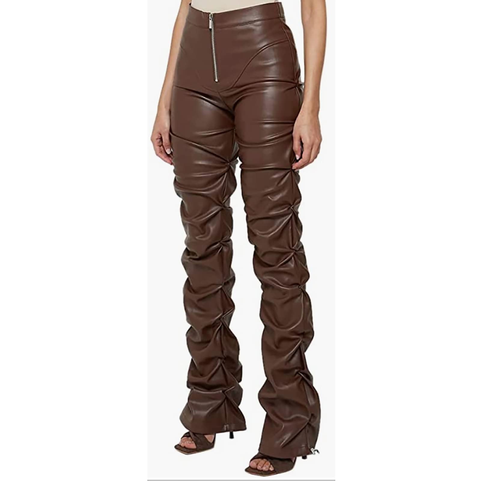 Leggings da donna in ecopelle con tasca, taglie forti, per ragazze, vita alta, pantaloni tubolari
