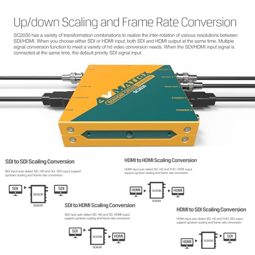 Image of AVMATRIX SDI /HDMI Up /Down /Cross Converter, DlP Switches, SD /HD /3G-SDI Scaling Frame Rate Conversion Scaler, 3.5mm Jack Audio Embedding, Auto Signal Detection SC2030