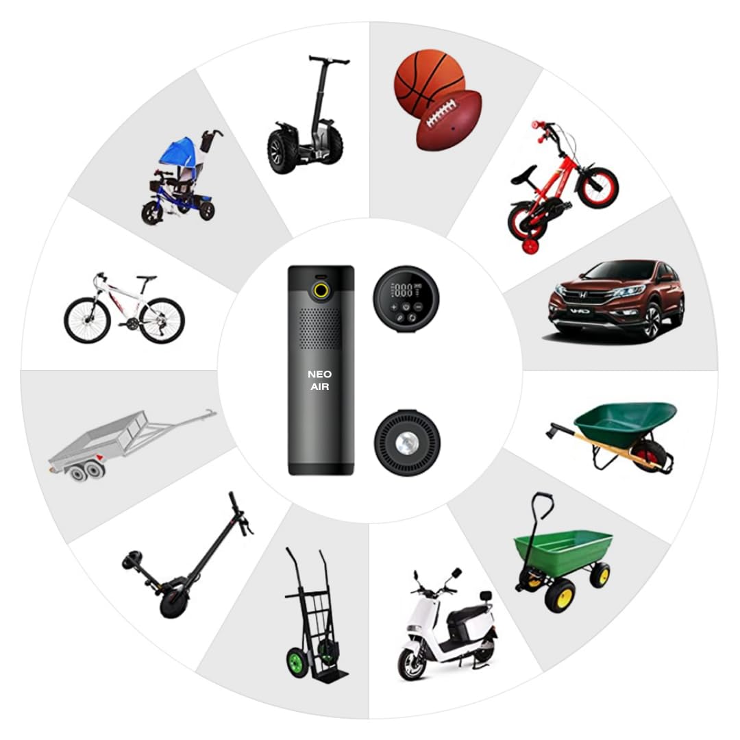Neo Air - The Ultimate Portable Air Compressor for Car Tires – Your Cordless Electric Tire Inflator (150psi) ! It effortlessly inflates car Tires, Motorcycle Tires, Bicycles, and Sports Balls, Black