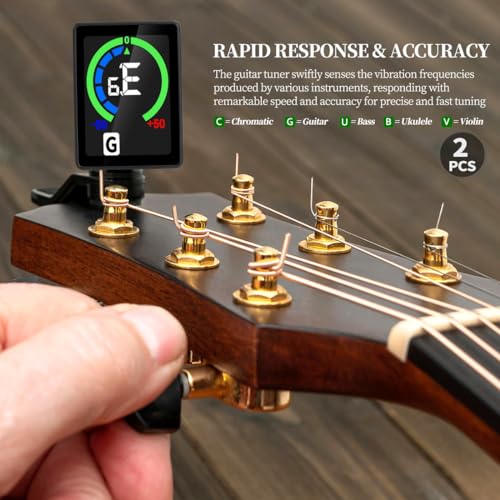 Guitar tuner Clip On Color Display SH-05 for Guitar Ukulele (Color screen 2 pack)