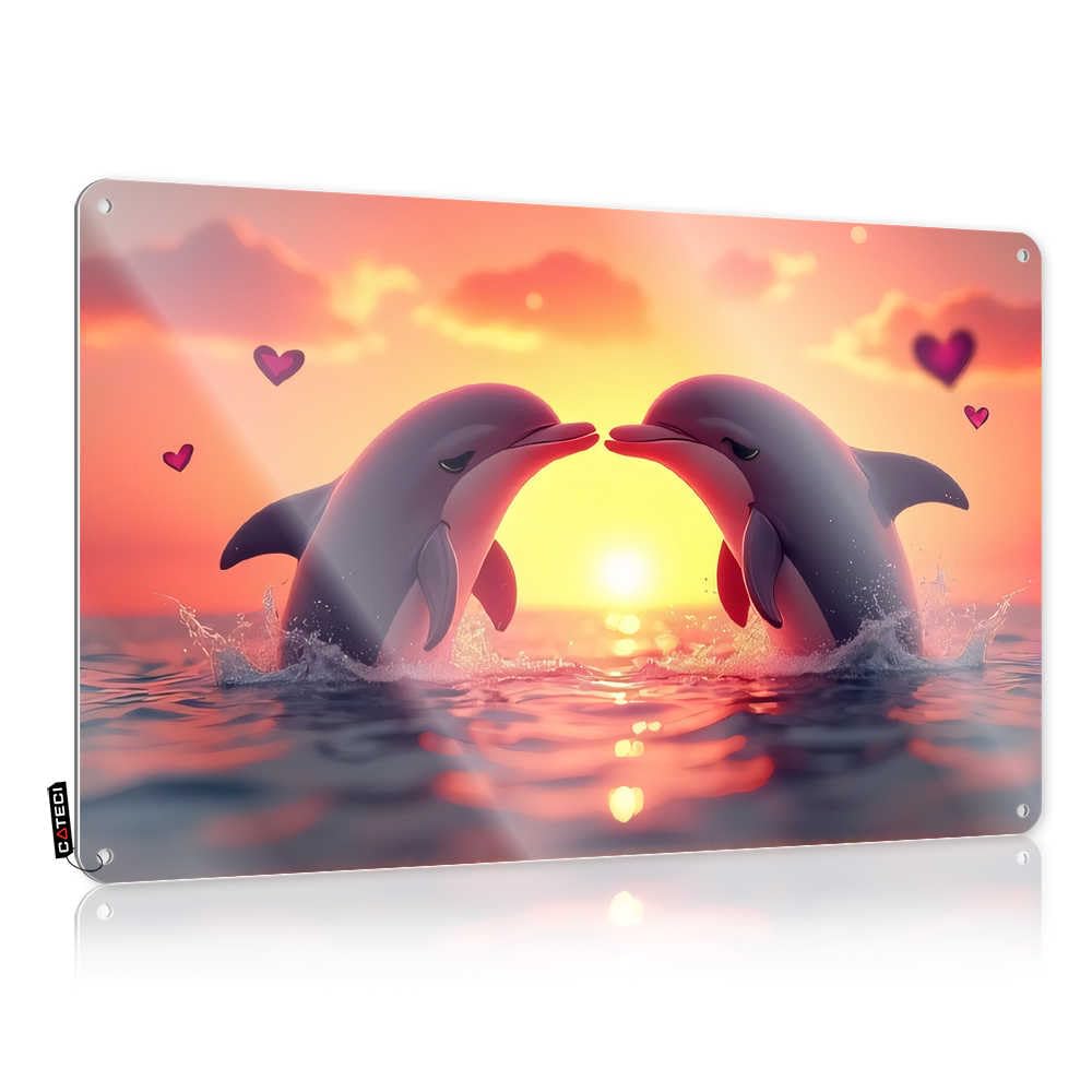 Fzfn Boys Colour Posters Upgrades Custom Tin Sign, Sweet Fade Resistant Two Dolphins Kissing At Sunset For Home Kitchen | Humorous Vintage Decor For Slow Party(30X40cm)