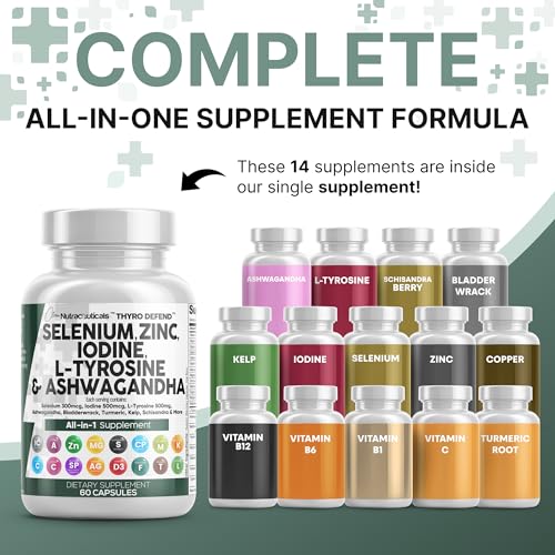 clean nutra selenium 300mcg iodine 500mcg thyroid support for women amp men  l tyrosine 500mg ashwagandha supplement bladderwrack turmeric kelp schisandra zinc pills capsule supplements