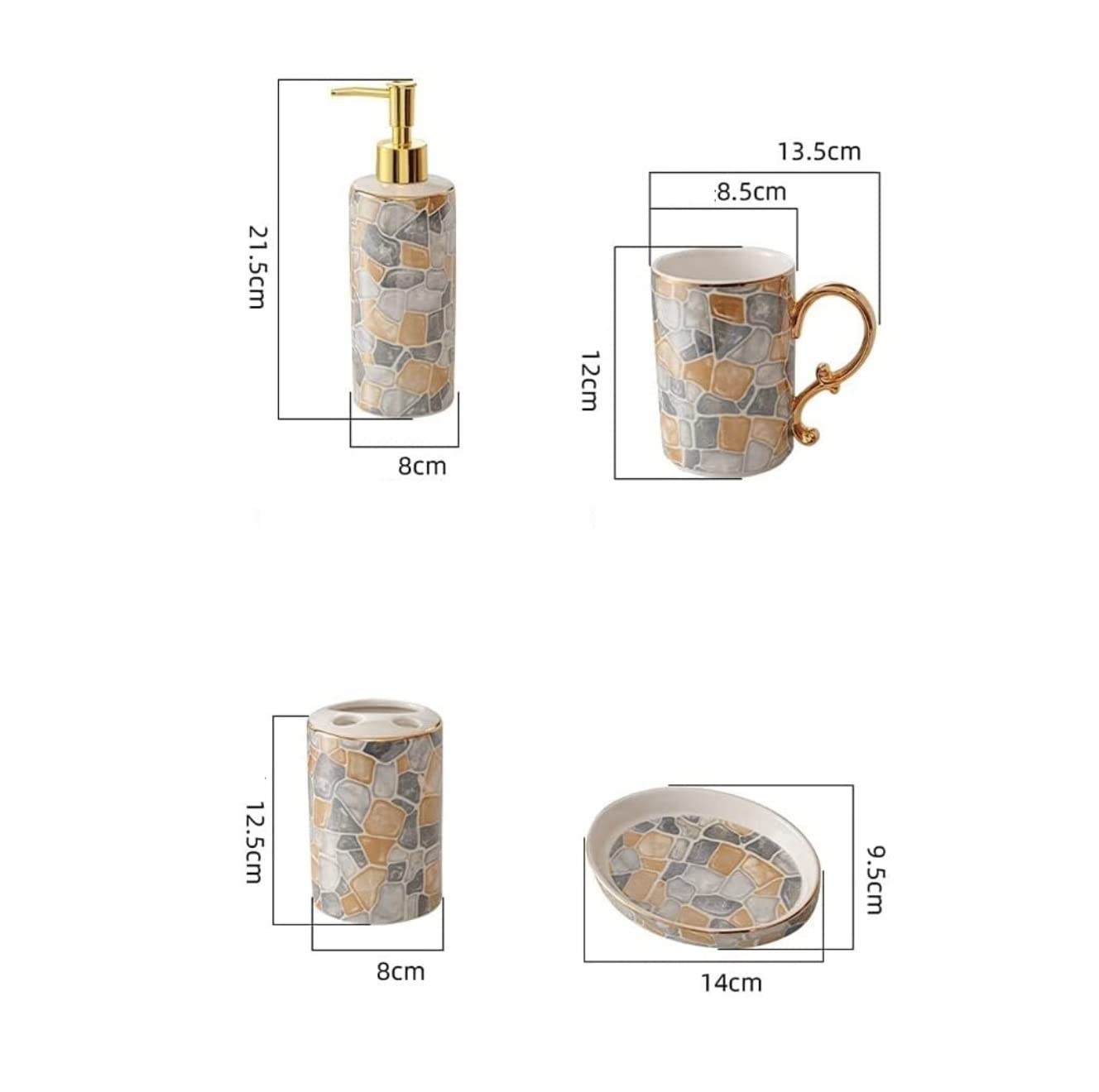 Badezimmer Set Leichtes Luxus-Mundwasser Cup Tooth Badezimmer Fünfteiliges Badezimmerzubehör Nordic Ceramic Bathtoom Set Dekoration Organizer(A,5pcs)