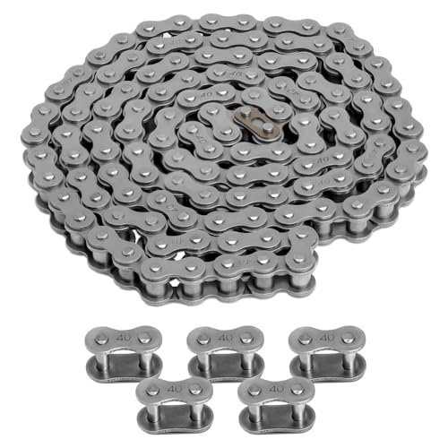 Belleone 40 Roller Chain 5 Feet with 5 Free Connecting Links Carbon Steel Drive Chain for Mini Bike Go-Kart Scooter Snow Thrower Dirt Bike Bicycle ATV MTV and Other Machinery - 120 Links
