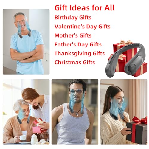 Image of Portable Neck Fan, Personal Wearable Bladeless Fan for Outdoor Indoor, LED Display, 360 Cooling, 4-Speeds, 6000mAh USB Rechargeable, Birthday Gifts for Men Women Dad Mom (Dark grey)