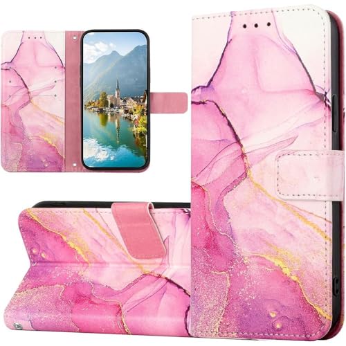 Image of ClickCase for Oppo Reno 15 5G Marble Series Faux Leather Back Case Card Holder Wallet with Magnetic Closure Flip Cover for Oppo Reno 15 5G (Pink)