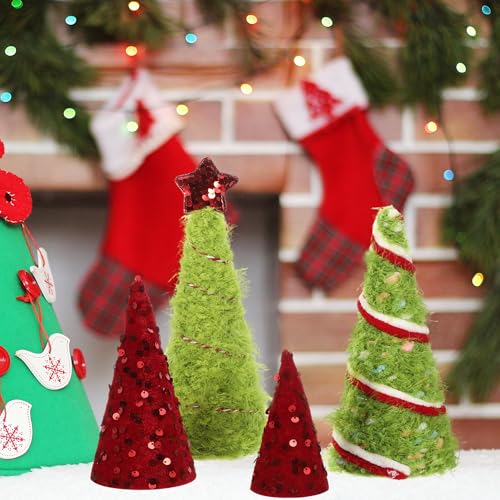 4 Pcs Furry Christmas Trees Lime Green Plush Tabletop Decor - Image 5