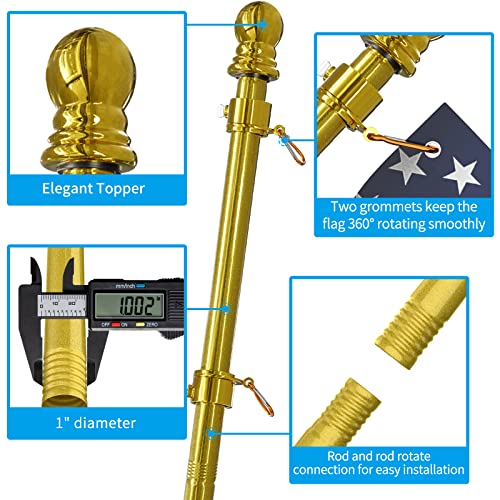 Zmtech Flag Pole - Upgraded Bracket, 6 Ft Stainless Steel Flag Poles For Outside House, Residential Or Commerical, Tangle Free Flag Pole Kit For American Flag (Without Flag, Gold) #TOP4