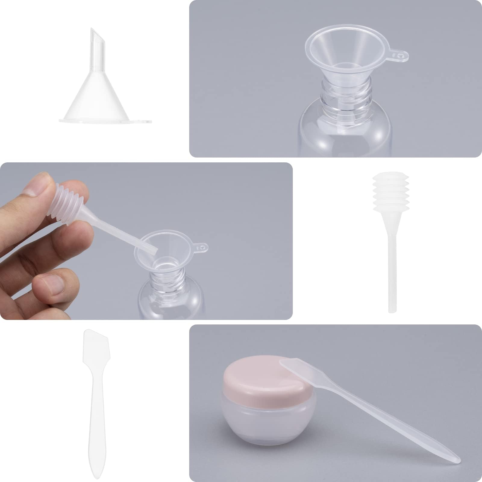 Carehabi Set di 11 kit viaggio liquidi, contenitori viaggio aereo 30/50/60/80 ml, piccole lattine di crema, flacone spray trasparente, erogatore di pompa shampoo, accessori viaggio per prodotti bagno