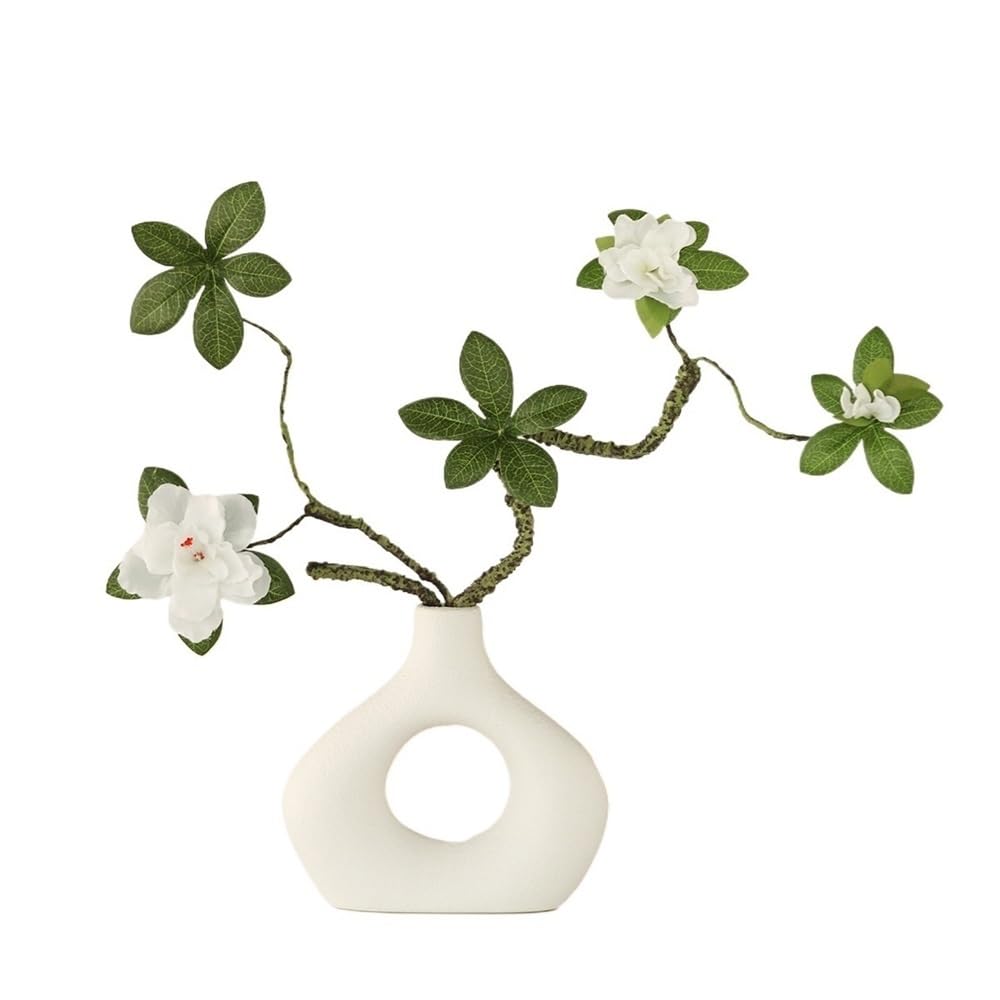 CFY652 Floral Arrangements Azalea Simulation Flower White Ceramic Vase Living Room Office Decoration Arrangement Weddings(Large)