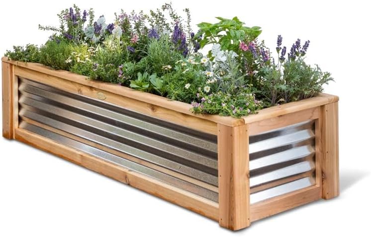Gardener's Supply Company | Concord Cedar & Metal Raised Bed 2ft x 6ft | Outdoor 15 Planting Depth for Vegetables, Flowers, Herbs | Trendy Mixed-Material Garden Planter