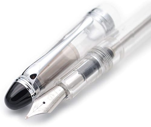 czxwyst 699 Pluma estilográfica de llenado de vacío de presión negativa Caja original (transparente con clip plateado, punta fina de 0.020 in)