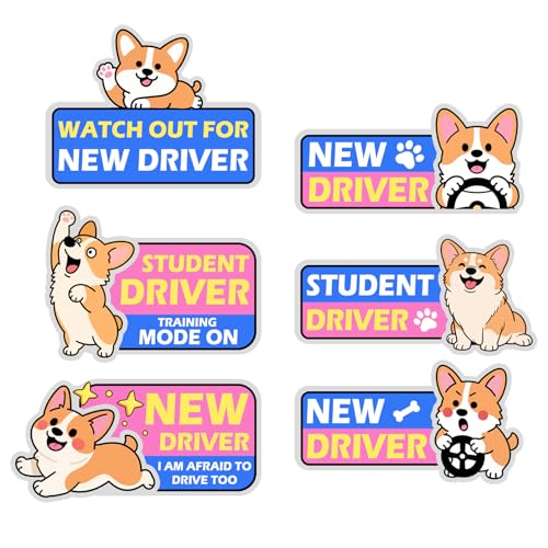 Image of 6Pcs Beginner Magnetic Car Stickers, Beginner Magnet Supplies for Car Student Driver Sign, Lovely New Driver Sticker Supplies Suitable for Keeping a Safe Distance on The Road