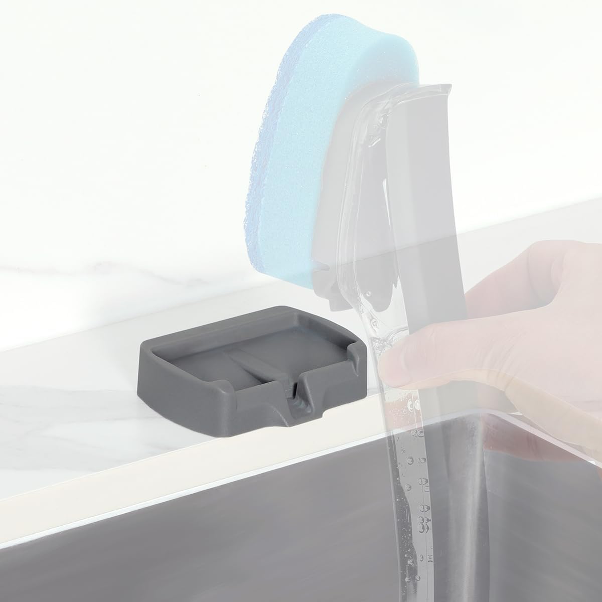 LANMU Dish Wand Holder Compatible with Scotch-Brite Dishwand Only, Silicone Dishwand Caddy with Drain Spout for Kitchen Sink Organizer, Self-Adhesive, Keep Dishwand Upright from Leaking Soap