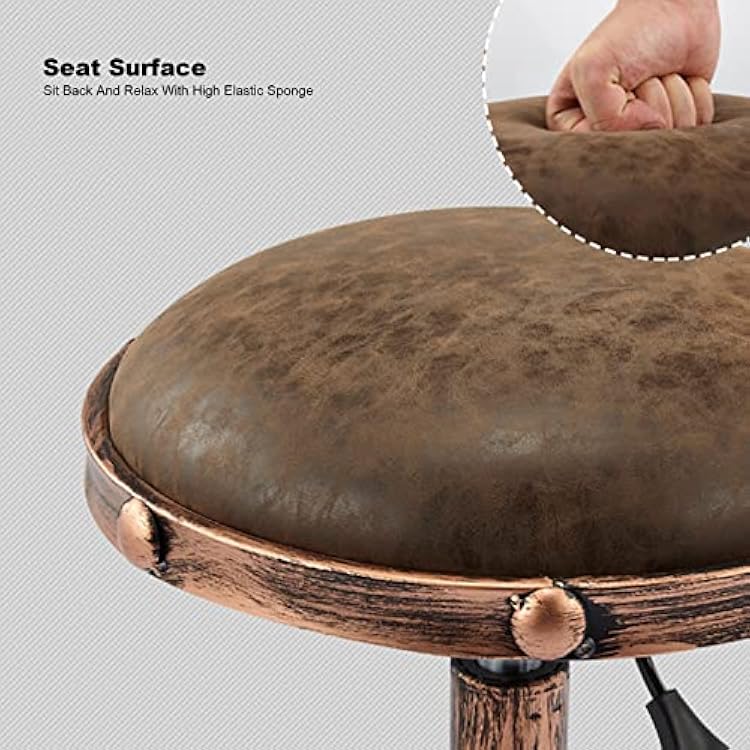 Rivet Upholstered Swivel Home Office Task Chair, PU Leather Rolling Stool Height Adjustable Office Computer Retro Swivel Chair (Light Brown)