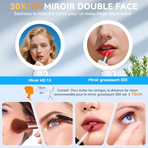 Auxmir Miroir Grossissant Lumineux Double Face 30X/1X Rechargeable – vue 3