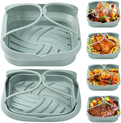 2Pack Air Fryer Silicone Liners 8 Inch Square, Foldable & Reusable Air Fryer Silicone Basket with Handles, Silicone Air Fryer Liners for 4 to 8 Qt - Grey