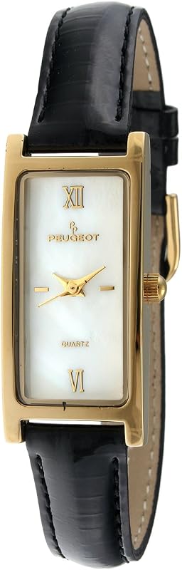 Women's Slim 14K Gold Plated Mother of Pearl Face Roman Numeral Leather Thin Strap Dress Watch