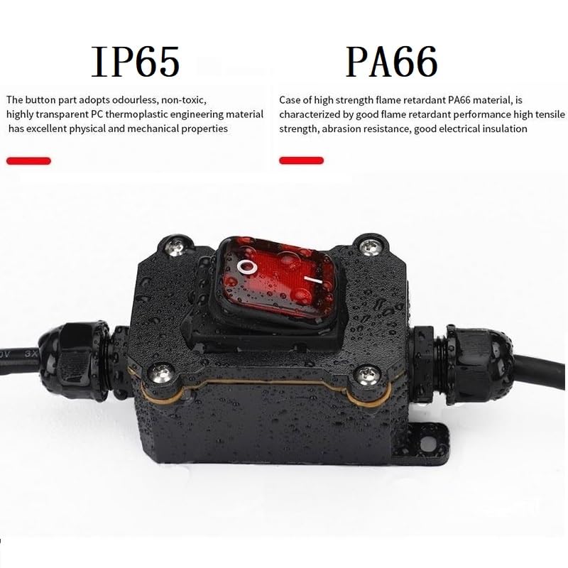 Switian 1 PCS Inline Cord Switch DPST 12V-24V 20A, IP65 Waterproof On-Off with Red Light Buttons, Two-Side Entry Exit Line - Image 3