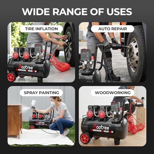 Image of 14 Gallon Ultra Quiet Air Compressor with Two Quick Couplers, 2.8HP MAX 115PSI Oil-Free Air Compressor Steel Tanks, 70dB Air Compressor with Wheels for Spray Painting, Auto Repair, Woodwork Nailing