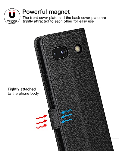 Foluu For Google Pixel 7A Case, Pixel 7A 2023 Wallet Case Canvas Flip/Folio Soft Tpu Cover Bumper Kickstand Ultra Slim Strong Magnetic Closure Cover For Google Pixel 7A 2023 (Black) #TOP3