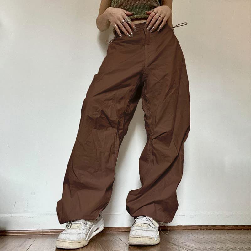 Parachute Pants Woman Army Fatigue High Waisted Baggy Cargo Pants Lightweight Casual Quick Dry Hiking Pants Scrub Waterproof Cargo Joggers with Pockets Drawstring Wide Leg Cargo Sweatpants