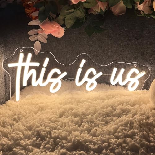 Image of This is us Neon Sign for Photo Wall Decor Wedding Custom Light Up Neon Sign Indoor Bedroom Home Decor LED Neon Signs Large Backdrop Flex Christmas Living Room Girls Boys Gift,USB Warm White 40x16 CM