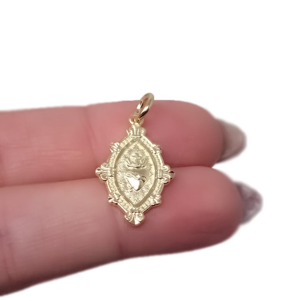 Detente Corazón de Jesús Medalla Colgante en Plata de Ley 925m macizo chapado en oro de 22mm.