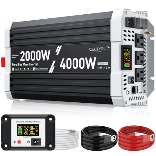 24V Inverter 2000W Pure Sine Wave Inverter Power Inverter DC 24V to AC 110V for Solar RV Home & Emergency Power. Includes 3 AC outlets USB & Type-C Ports LCD Screen and Remote Control