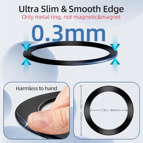 Image of pop-tech for MagSafe Ring Sticker 2Pcs Ultra-Thin(0.3mm): Metal Rings(NO Magnet) Adhesive Adapter for Mag Safe Magnetic Accessories - Universal Mag-Safe Kit Black for iPhone Samsung Android Phone Case