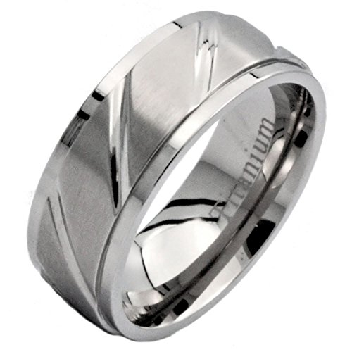 MJ Metals Jewelry 8mm Titanium Wedding Ring Band Polished Diagonal Grooves Brushed Center Size 12