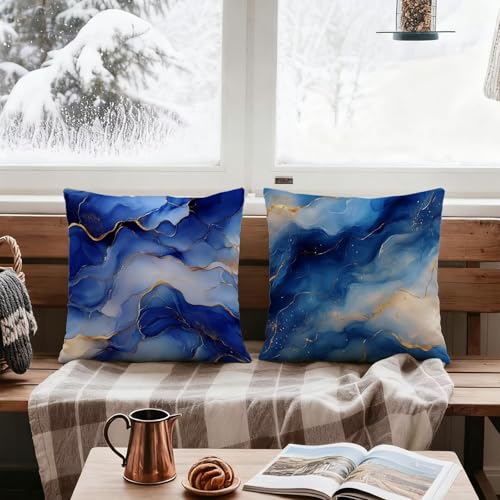 Housse coussin 45x45 bleu marine super doux effet marbre