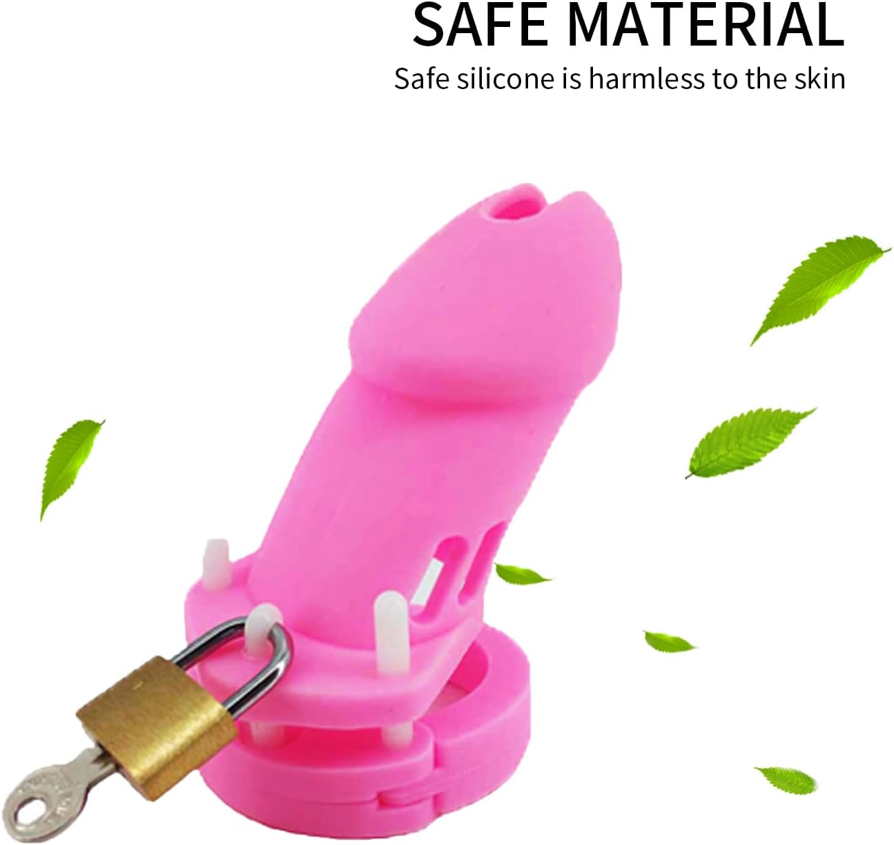 Pink Male Cock Cage Chastity Device with Adjustable Leather Panty for Men, 2 Different Sizes of Wearable Male Chastity Cage Device with Key & 5 Rings Adult Sex Toy for Men - L