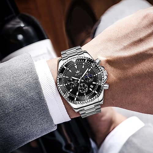 Image of OLEVS Men's Waterproof Watches Stainless Steel Waterproof Chronograph Wrist Watches Luxury Dress White Luminous Big Face Analog Quartz Male Watches