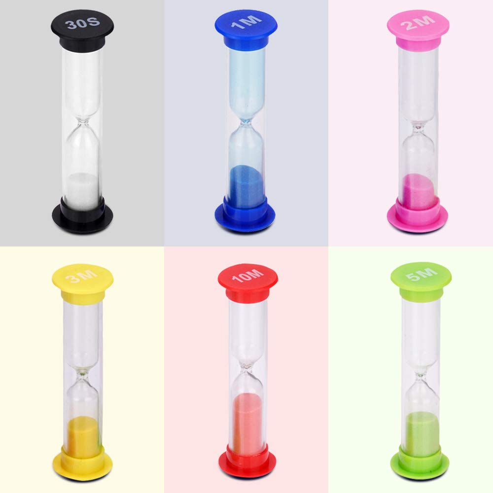 moinkerin 6 Pieces Sand Timer Toy Sandglass Hourglass Sand Timers 30sec / 1min / 2mins / 3mins / 5mins / 10mins for Children Brushing Teeth, School, Day Care, Office, Timed Activities